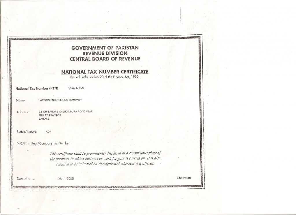 NTN-Certificate-Haroon Engineering